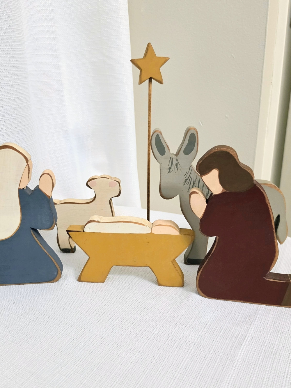 Primitive Nativity Set Woo Slab Christmas Folkart Star Jesus Mary Joseph Animals